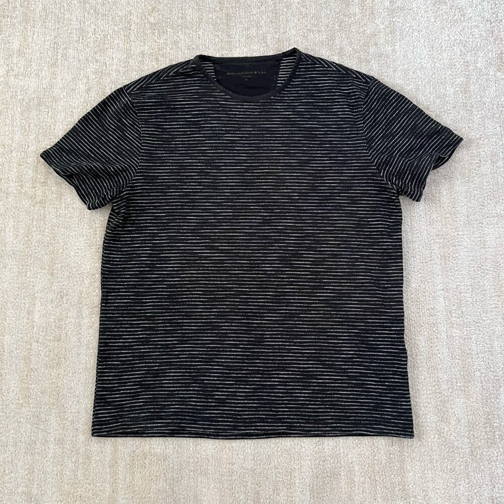 John Varvatos Black Stripe Short Sleeve Cotton Tee Shirt M